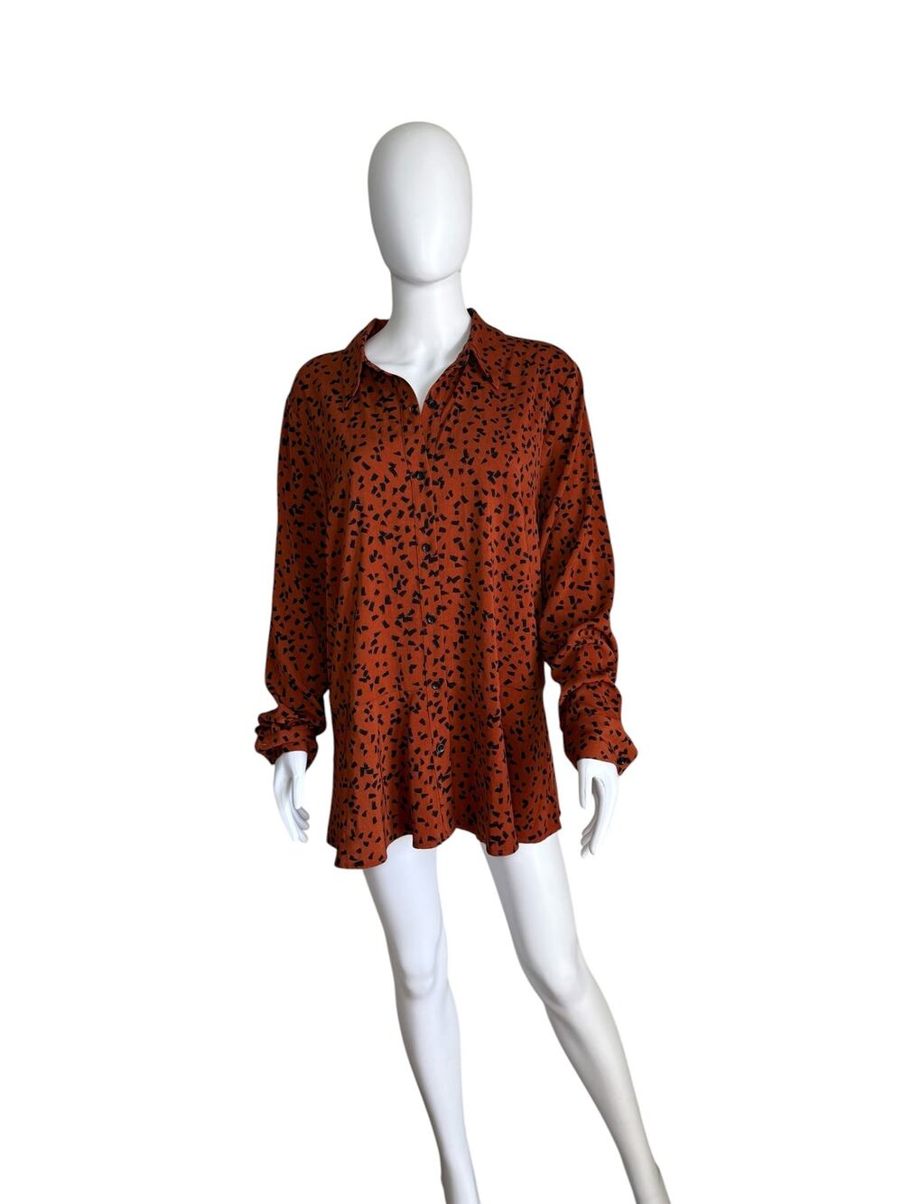Susan Graver Rust Abstract Print Button Front Blouse Size L